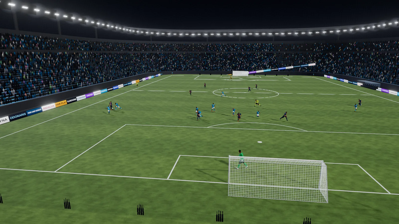 Match en 3D vu par la caméra derrière le but